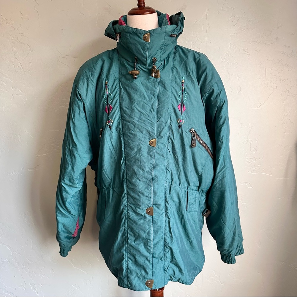 Mountain Goat Vintage 80’s 90’s Women's Teal‎ Purple Embroidered Ski Snow Jacket